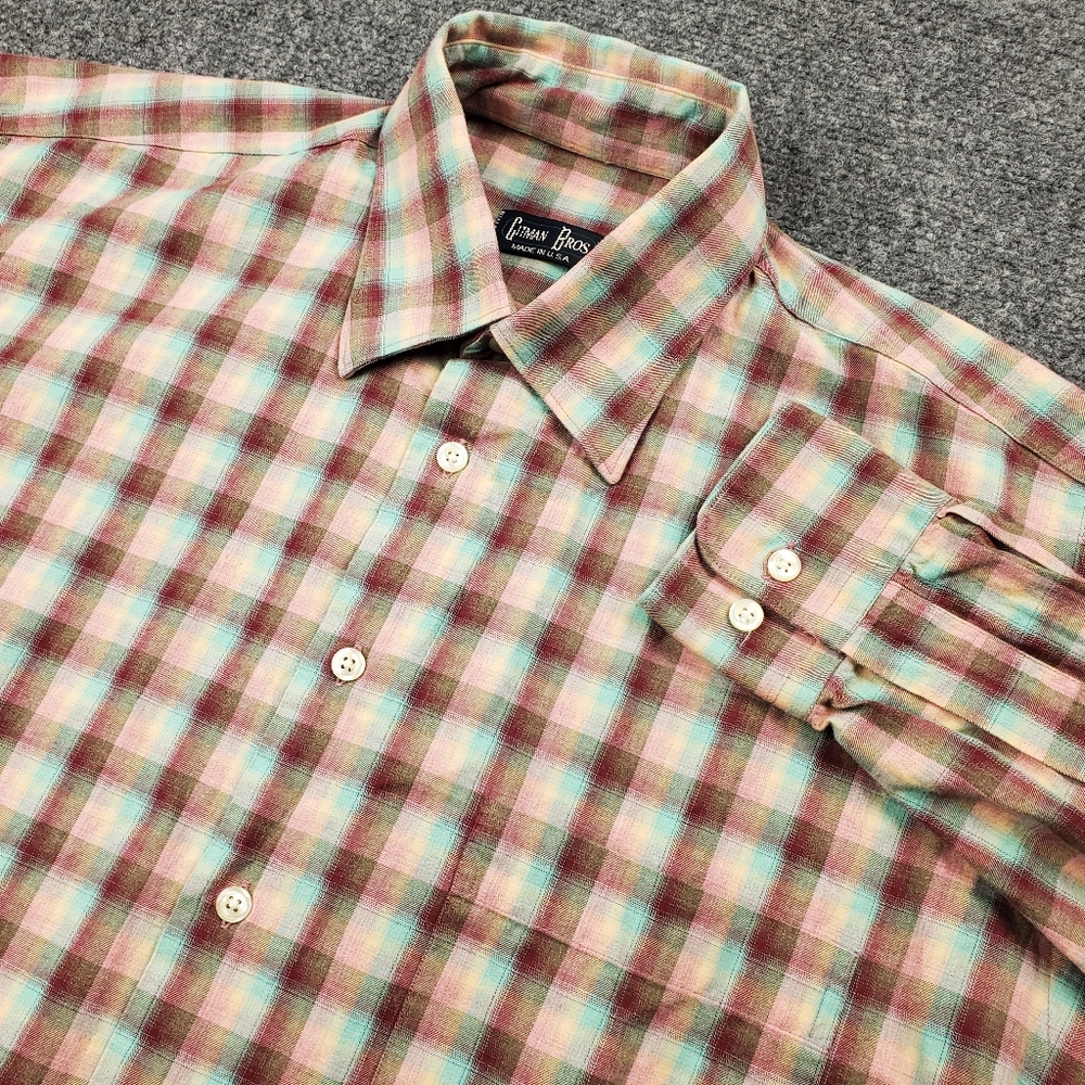 Vintage Gitman Bros Shirt Mens Medium Multi Color Check Button Down USA Made